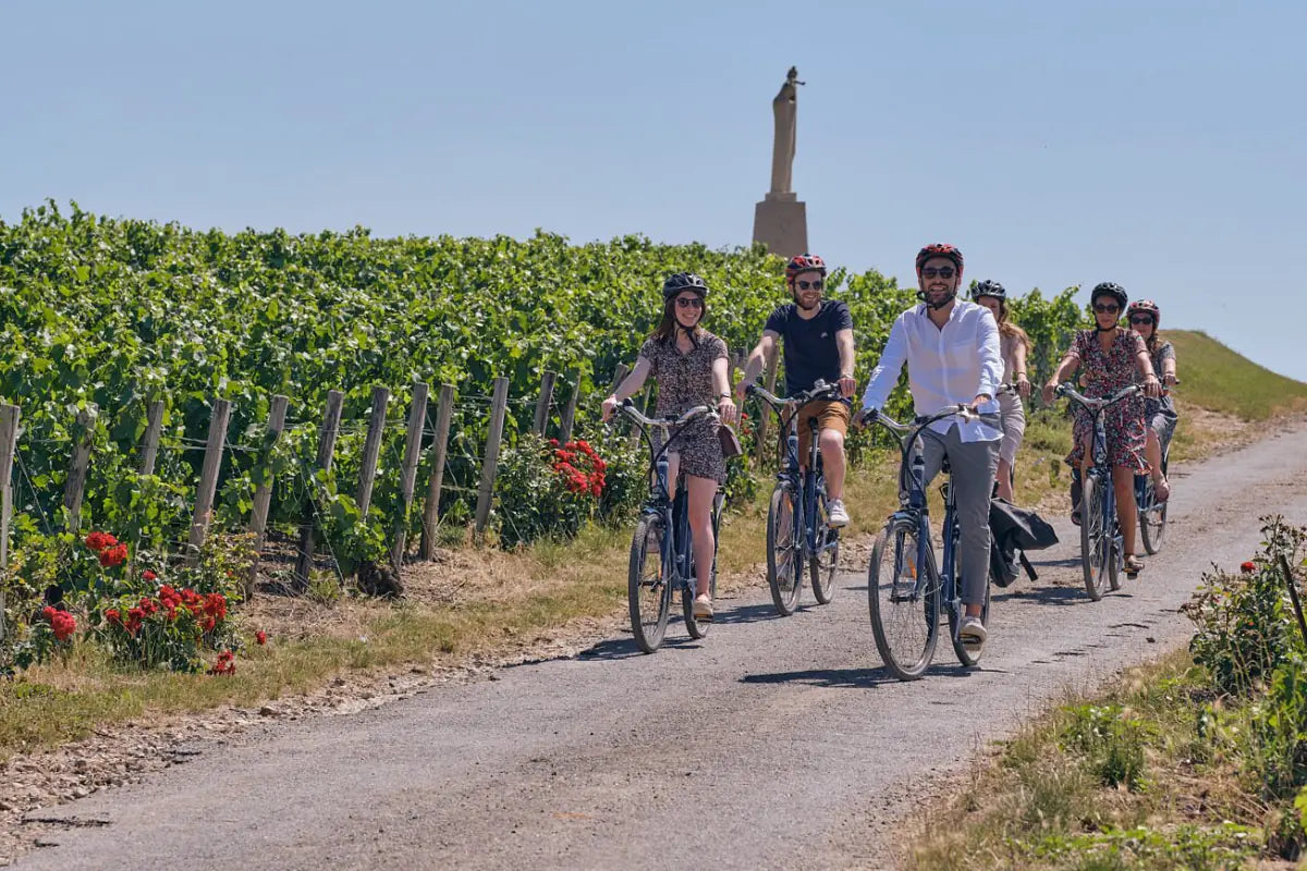 Biking through the vineyards in Champagne, France.