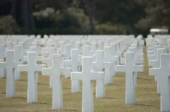 Henri Chapelle Cemetery: A field of white crosses aligned in rows, representing a war cemetery or memorial.