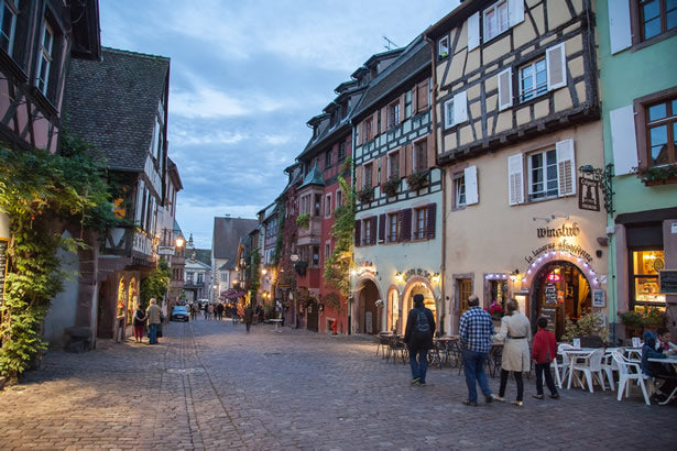 Riquewihr, France at dusk.